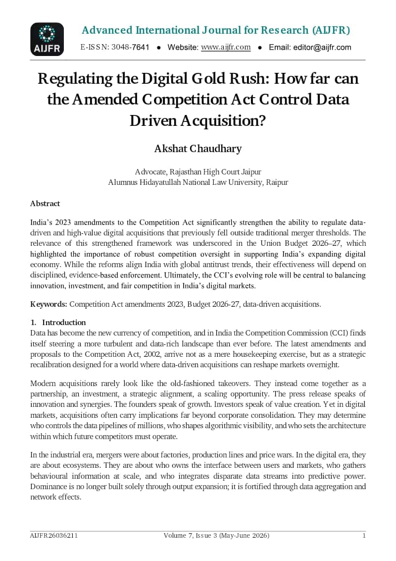 Cover of Regulating the Digital Gold Rush: How far can the amended Competition Act control data-driven acquisitions?